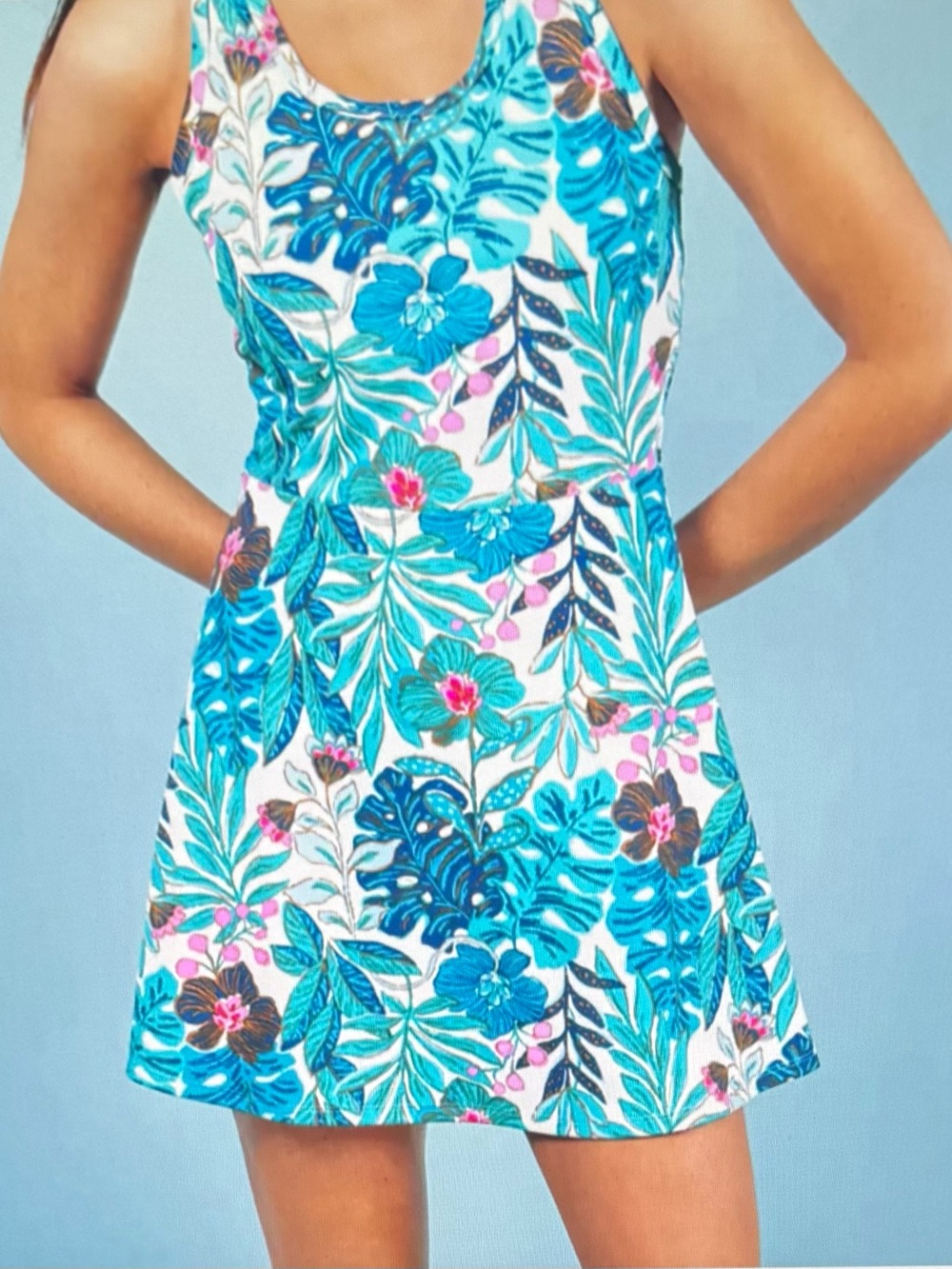 Lilly Pulitzer Blue Tropical Luxletic forehand active dress, NWTs sz M & shorts - Picture 2 of 7
